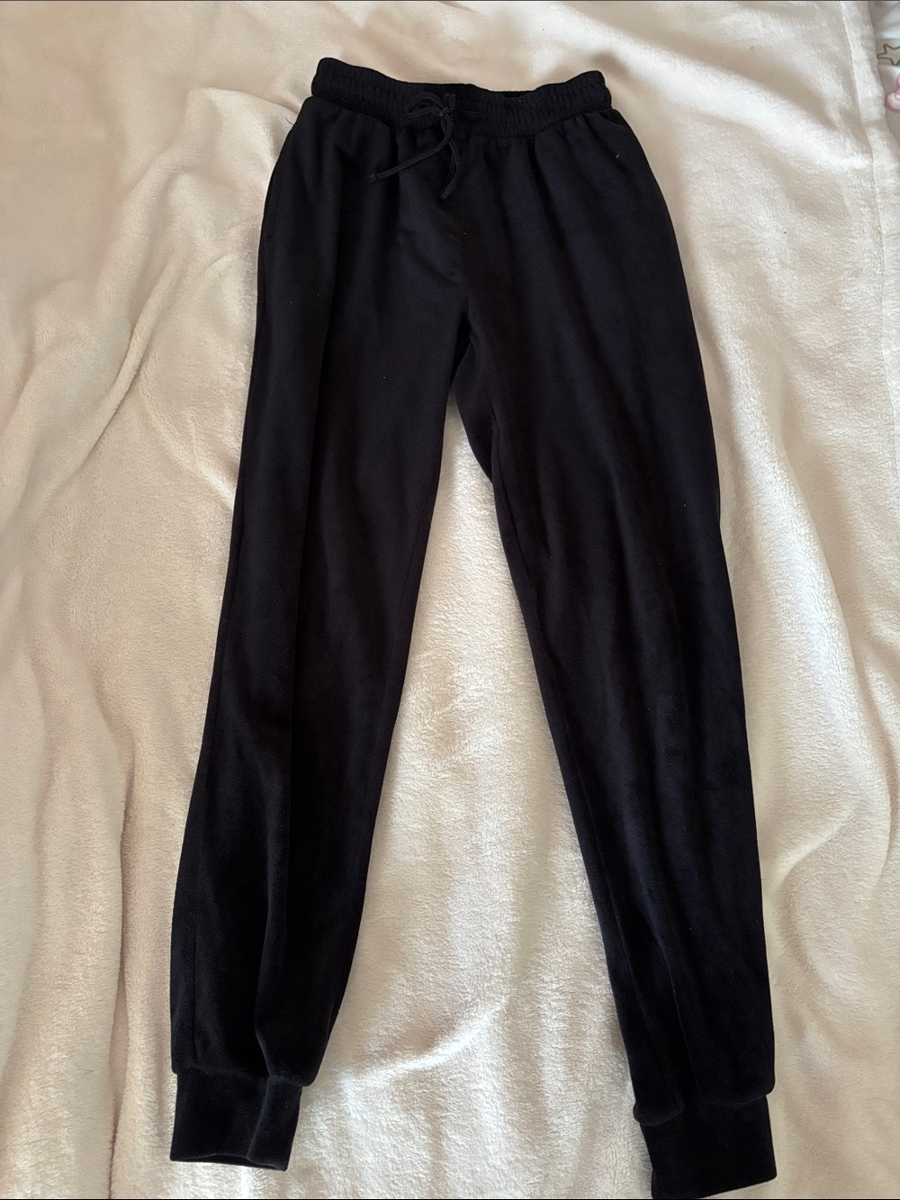 Classic Velour Black Drawstring Jogger Pants